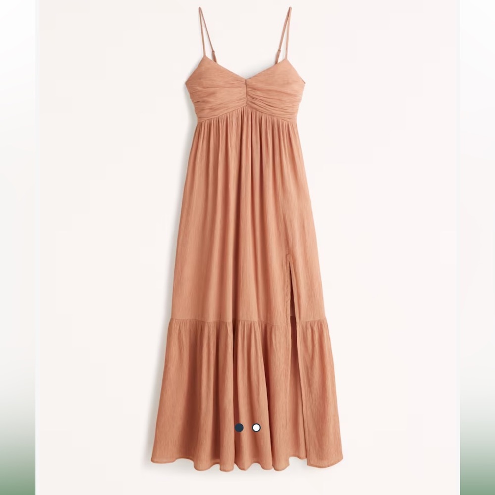 Abercrombie Ruched Babydoll Maxi Dress, light brown, small